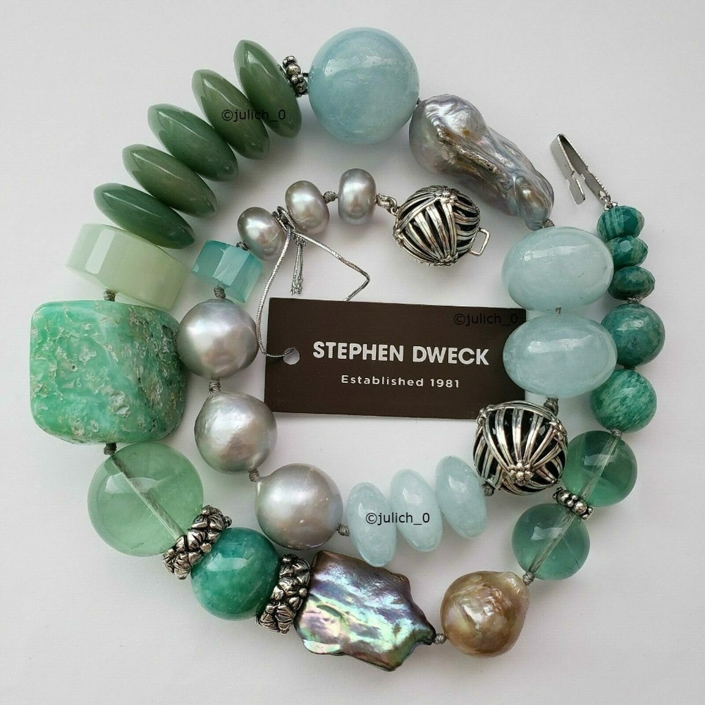 STEPHEN DWECK Sterling Silver Champagne Pearl & Mixed Stone Necklace 20"